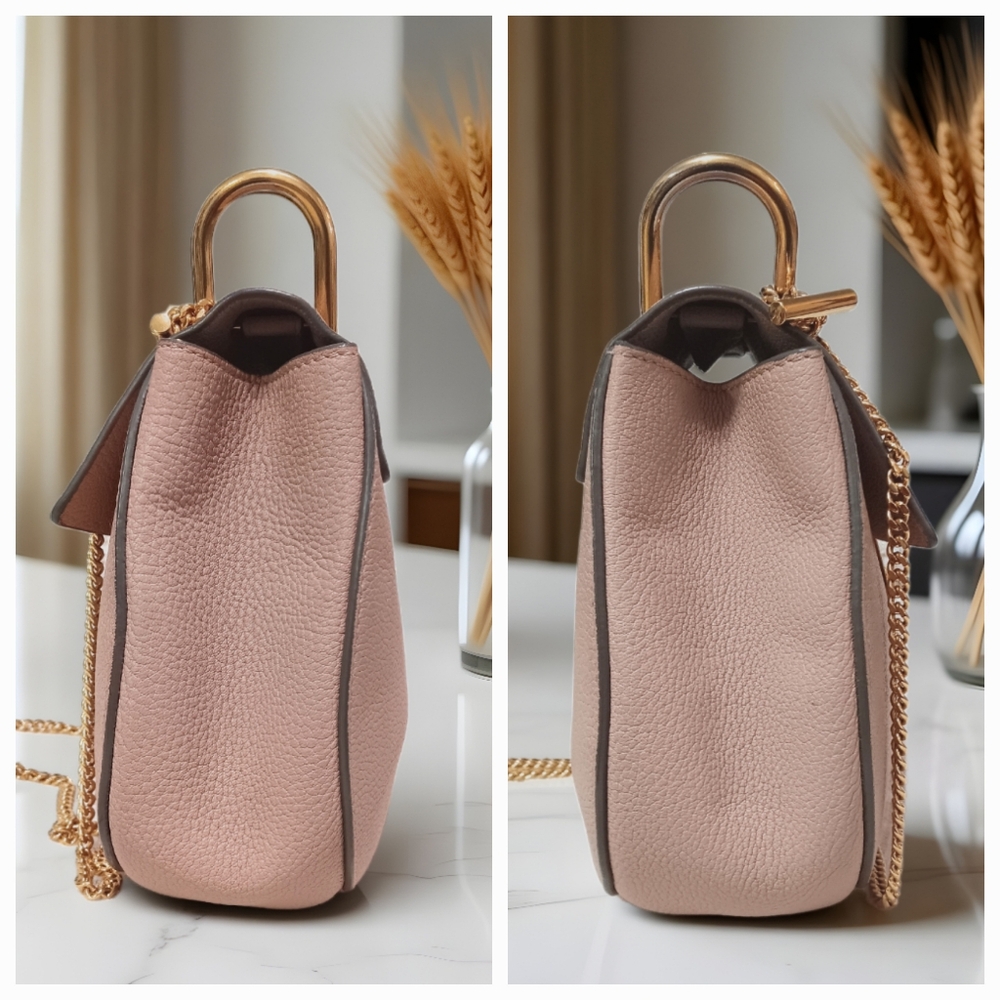 Chloé Drew Small Cement Pink Grained Lambskin Crossbody Bag ✨ - Picture 12 of 17